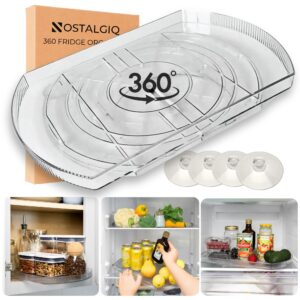 nostalgiq 360° rotating lazy susan for refrigerator| rectangular fridge organizer | cabinet, pantry, refrigerator organizers and storage | effortlessly refrigerator organizing solution (16.5 x 11in)