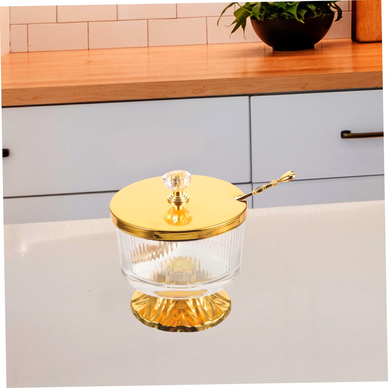 DOITOOL European Style Household Wrought Sugar Bowl Countertop Tea Container Coffee Container for Glass Jar with Lid Glass Containers Decor Alloy Condiment Jar Spoon