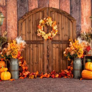 Alltten 7x5ft Fall Thanksgiving Photography Backdrop Autumn Pumpkin Backdrops for Photography Wood Barn Door Backgrounds Thanksgiving Party Supplies Decor Banner F91