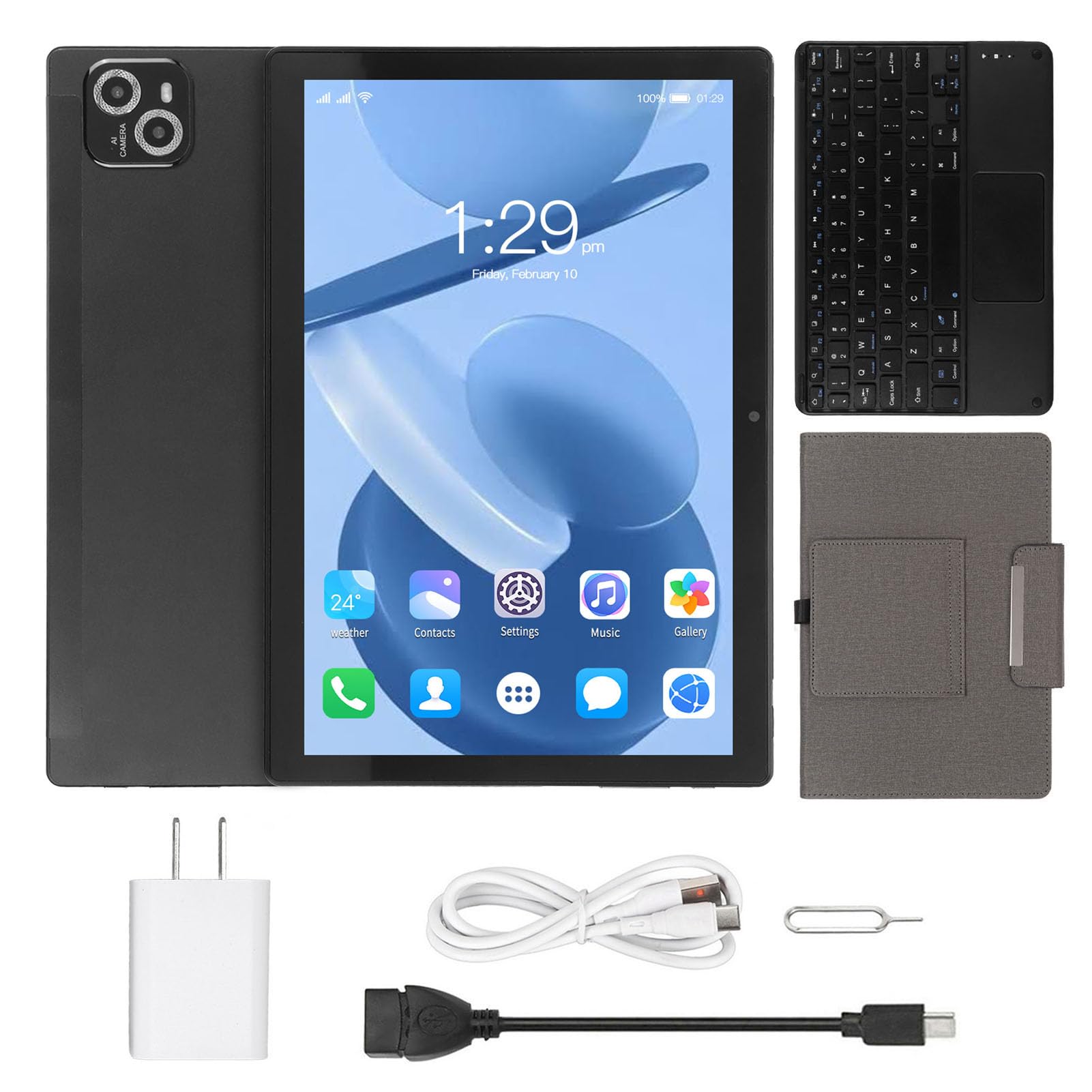 Airshi Computer Tablet, Front 8MP Rear 16MP 2-in-1 Portable Tablet 100‑240V for Travel (US Plug)