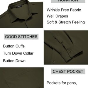 COOFANDY Mens Casual Button Down Shirts Long Sleeve Wrinkle Free Shirt Olive Green