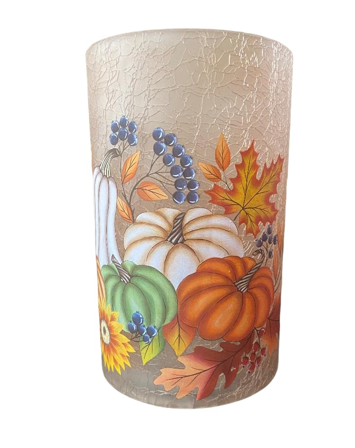 Yankee Candle Large Fall Pumpkins Hand-Painted Crackle Glass Jar Candle Holder 2023