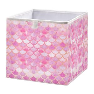 emelivor pink mermaid cube storage bin fabric storage cubes foldable organizer bins storage baskets for shelves storage box for shelves home office clothes clothing,11 x 11inch