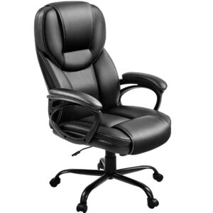 yaheetech high back executive chair faux leather managerial chair big and tall task chair computer meeting chair large seat swivel chair, sturdy metal base, black