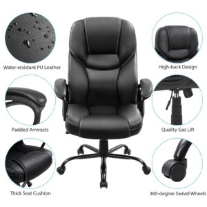 Yaheetech High Back Executive Chair Faux Leather Managerial Chair Big and Tall Task Chair Computer Meeting Chair Large Seat Swivel Chair, Sturdy Metal Base, Black