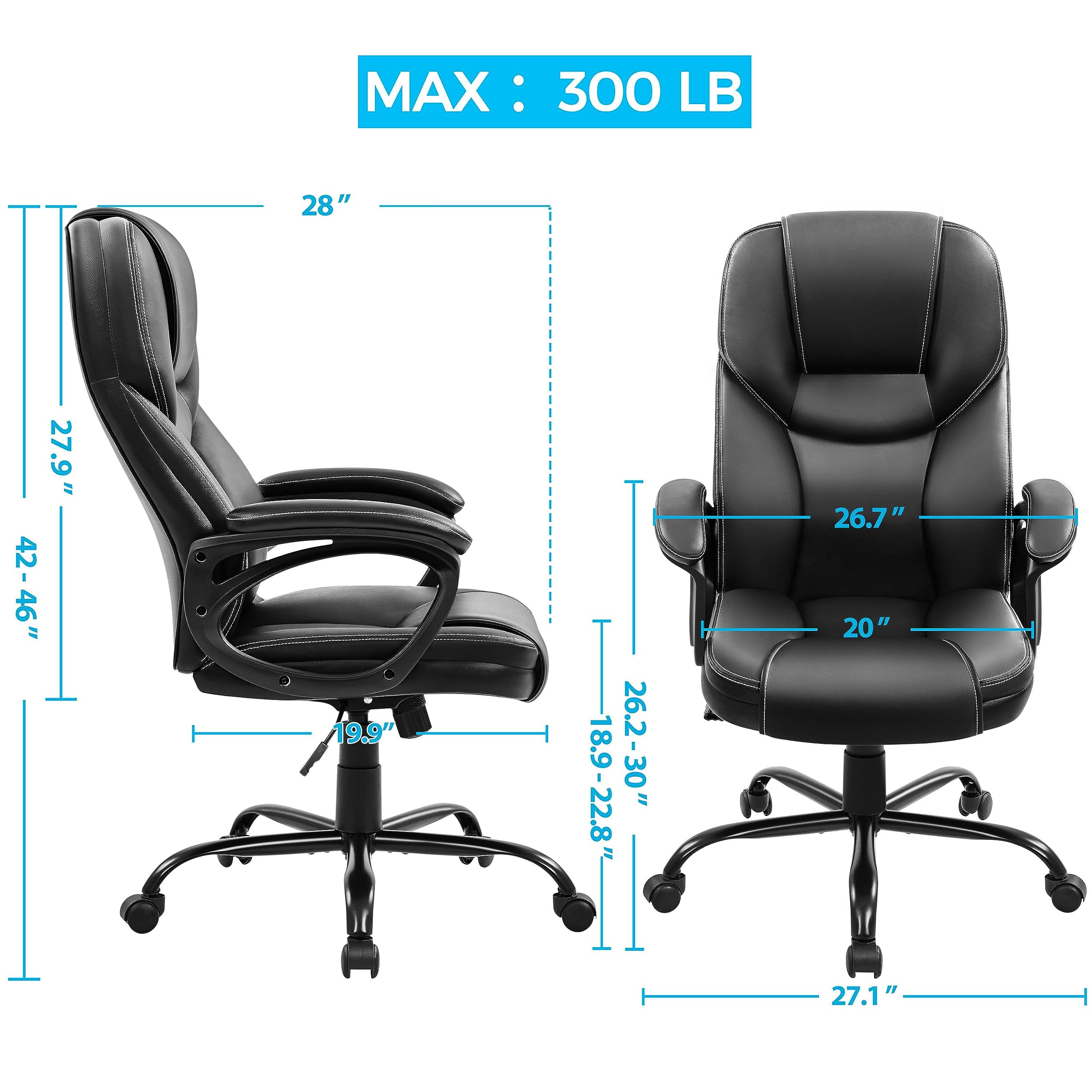 Yaheetech High Back Executive Chair Faux Leather Managerial Chair Big and Tall Task Chair Computer Meeting Chair Large Seat Swivel Chair, Sturdy Metal Base, Black
