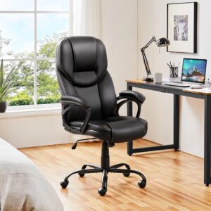 Yaheetech High Back Executive Chair Faux Leather Managerial Chair Big and Tall Task Chair Computer Meeting Chair Large Seat Swivel Chair, Sturdy Metal Base, Black