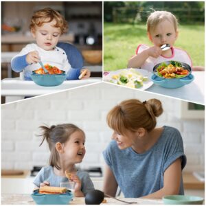 ufengke Stainless Steel Baby Feeding Bowl, Toddler Suction Plate with Lid Spoon and Fork, Perfect for Children (Blue)