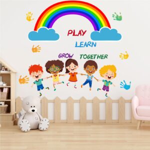 kids wall decals classroom decals rainbow handprint wall stickers colorful inspirational quotes wall decals for bedroom playroom nursery school library wall decor gift (colorful)