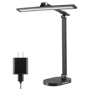 DALIVOL LED Desk Lamp Touch Desk Lamps with 5 Levels Brightness, Dimmable Office Reading Lamp with Adjustable Arm Foldable Table Desk Lamp for Bedroom Bedside Office Study, 3000-6500K(Black)