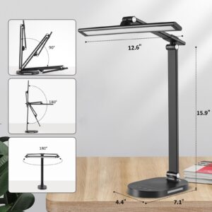 DALIVOL LED Desk Lamp Touch Desk Lamps with 5 Levels Brightness, Dimmable Office Reading Lamp with Adjustable Arm Foldable Table Desk Lamp for Bedroom Bedside Office Study, 3000-6500K(Black)