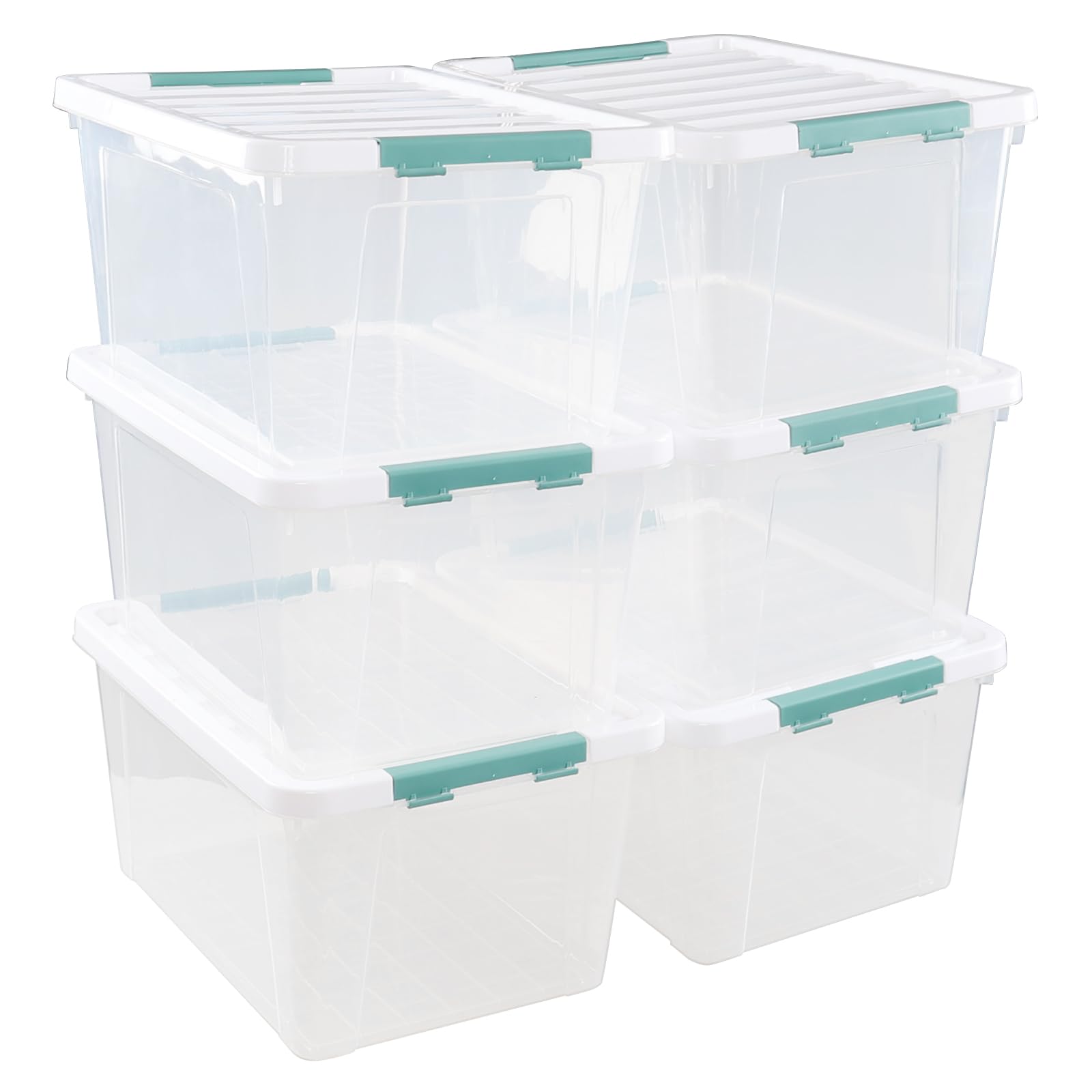 Quickquick 36 Quart Latch Clear Storage Tote, Plastic Storage Bin with Latching Lid, 6 Packs