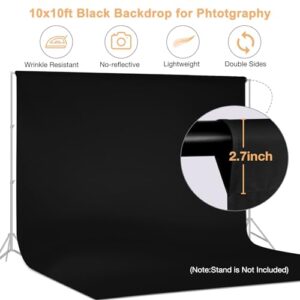 Aimosen 10x10 FT Black Backdrop Background for Photography, Large Black Photo Backdrop Curtain Drapes, High Density Polyester Fabric Black Screen for Party Portrait Photoshoots Booth Video Studio