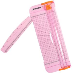 doraleaf paper cutter, portable paper slicer, paper trimmer scrapbooking tool with automatic safety protection side ruler for craft paper (12 inch, pink)