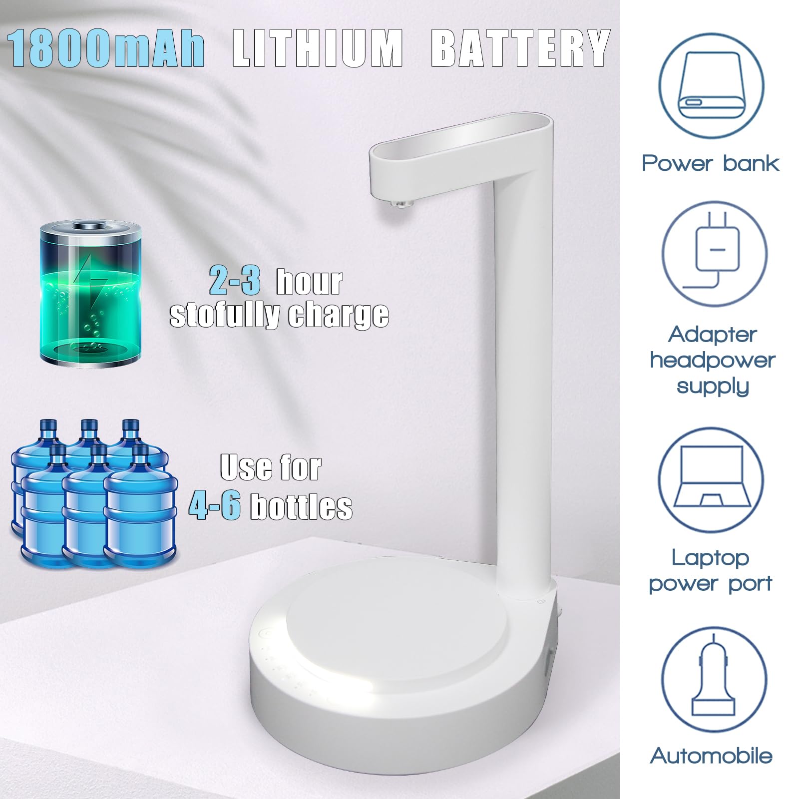 LED Bedside Water Dispenser,Desktop Water Bottle Dispenser,New Upgrade LED Light and Touch Buttons, Portable 5 Gallon Water Dispenser,with 7 Levels Pumping and Light,Suitable for Home, Office,