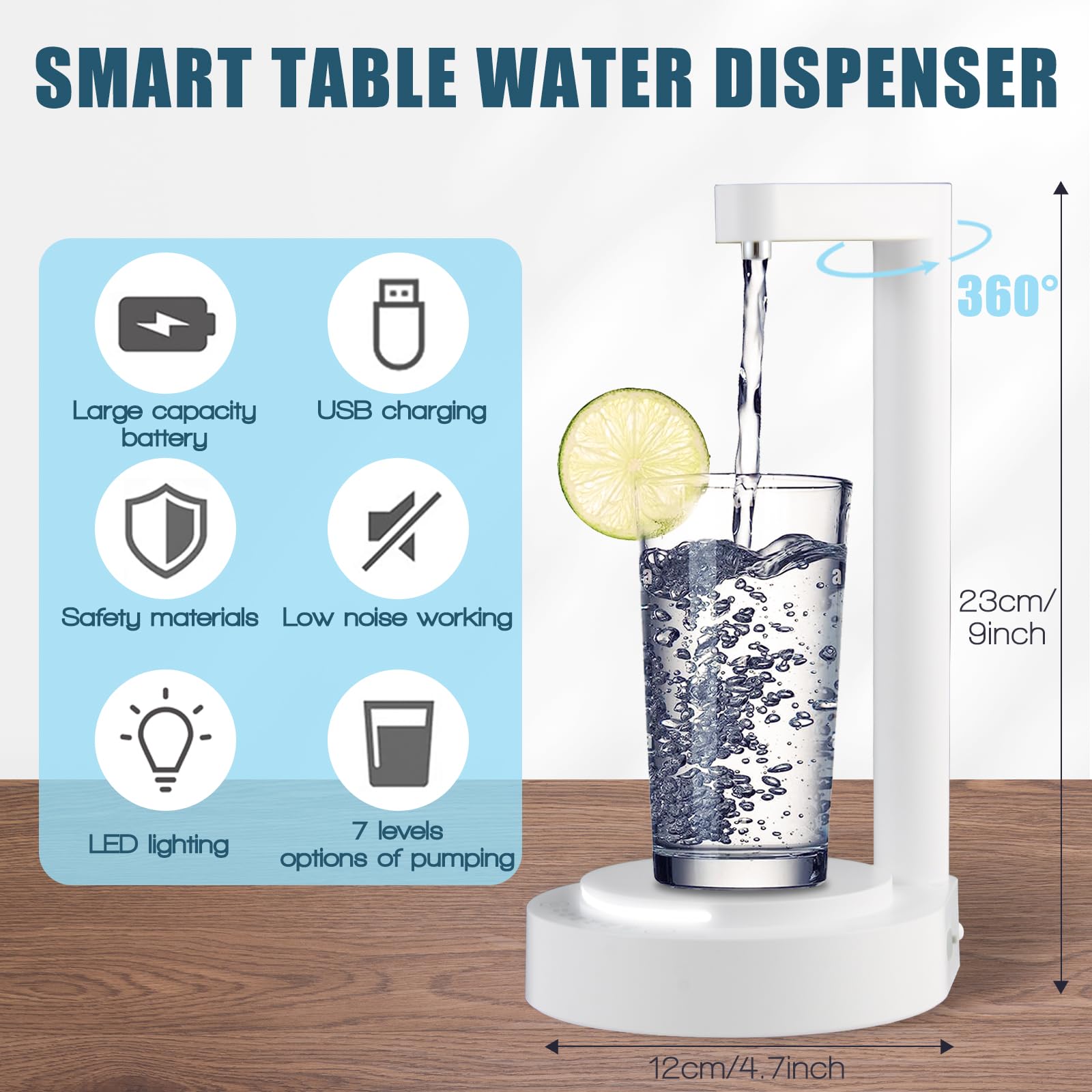 LED Bedside Water Dispenser,Desktop Water Bottle Dispenser,New Upgrade LED Light and Touch Buttons, Portable 5 Gallon Water Dispenser,with 7 Levels Pumping and Light,Suitable for Home, Office,