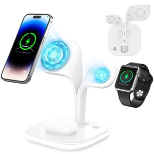 【2024 Newest】 5 in 1 Mag-Safe Wireless Charger for Apple Device with LED and Adapter, Magnetic Charging for iPhone 15/14/13 Pro/Max/Mini/Plus,15W Fast Charging Stand for Apple iWatch and Airpods