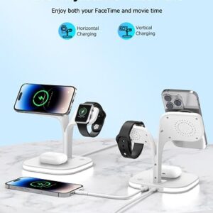 【2024 Newest】 5 in 1 Mag-Safe Wireless Charger for Apple Device with LED and Adapter, Magnetic Charging for iPhone 15/14/13 Pro/Max/Mini/Plus,15W Fast Charging Stand for Apple iWatch and Airpods