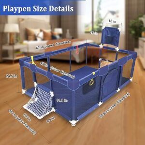 Large Playpen for Babies and Toddlers, Ball Pits for Toddlers, Baby Gate Play Pen Kids Ball Pit, Sturdy Play Yard W/Basketball Hoop Soccer Net, Children's Fence Play Area, Infant Safety Gates (Blue)