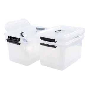 Quickquick 12 Quart Plastic Storage Box with Handle, Clear Plastic Lidded Storage Latch Box, 4 Packs