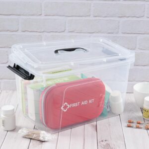 Quickquick 12 Quart Plastic Storage Box with Handle, Clear Plastic Lidded Storage Latch Box, 4 Packs