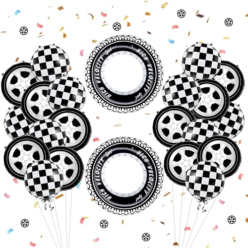 20Pcs Race Car Balloons Race Car Birthday Party Supplies Wheel Tire Checkered Balloon Garland Arch Racing Cars Birthday Decorations for Boys Truck Wheels Party Favors