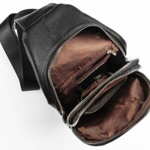 DK86 Genuine Leather Sling Bag for Men and Women Crossbody Small Fanny Packs Chest Travel Backpack Daypack Black