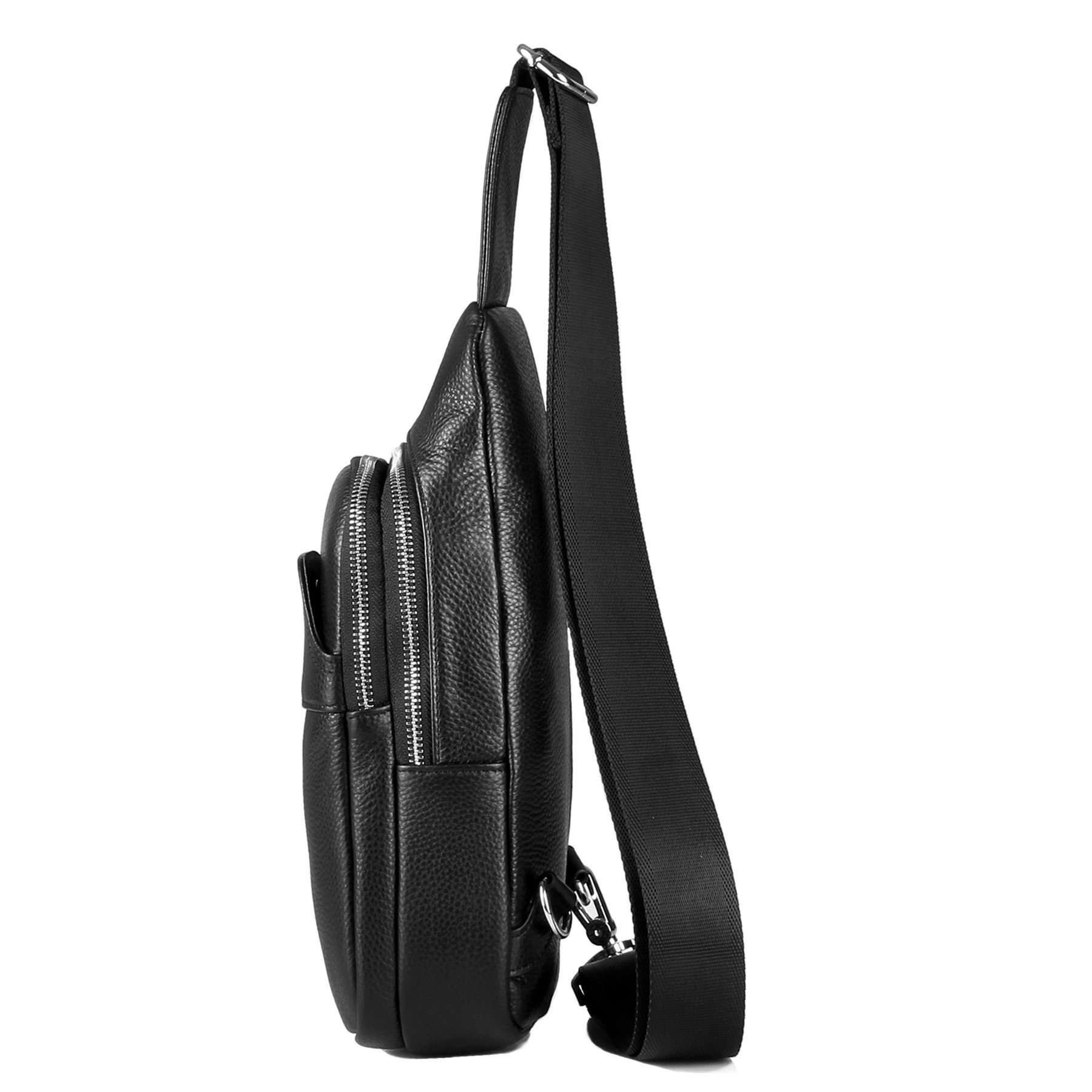 DK86 Genuine Leather Sling Bag for Men and Women Crossbody Small Fanny Packs Chest Travel Backpack Daypack Black