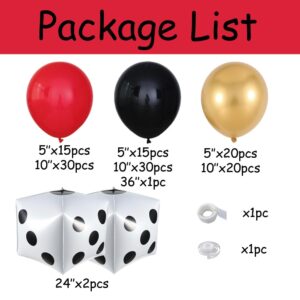 Casino Theme Party Decorations 133PCS Red and Black Gold Balloon Garland Arch Kit with Dice Foil Balloons for Las Vegas Theme Birthday Party Decorations