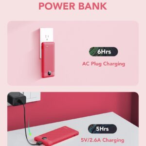 VRURC Portable Charger Built-in Cables and AC Wall Plug, USB C Power Bank 10000mAh, [2023 Upgraded Version] Phone Charger Compact Lightweight External Battery Pack for Smart Phones, Tablets etc-Red