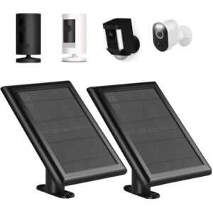 black solar panel for ring camera battery,3w solar powered charger with micro usb/usb c / 3. 5mm jack port,2 pack camera solar panel compitiable with ring spotlight cam & stick up outdoor cam battery