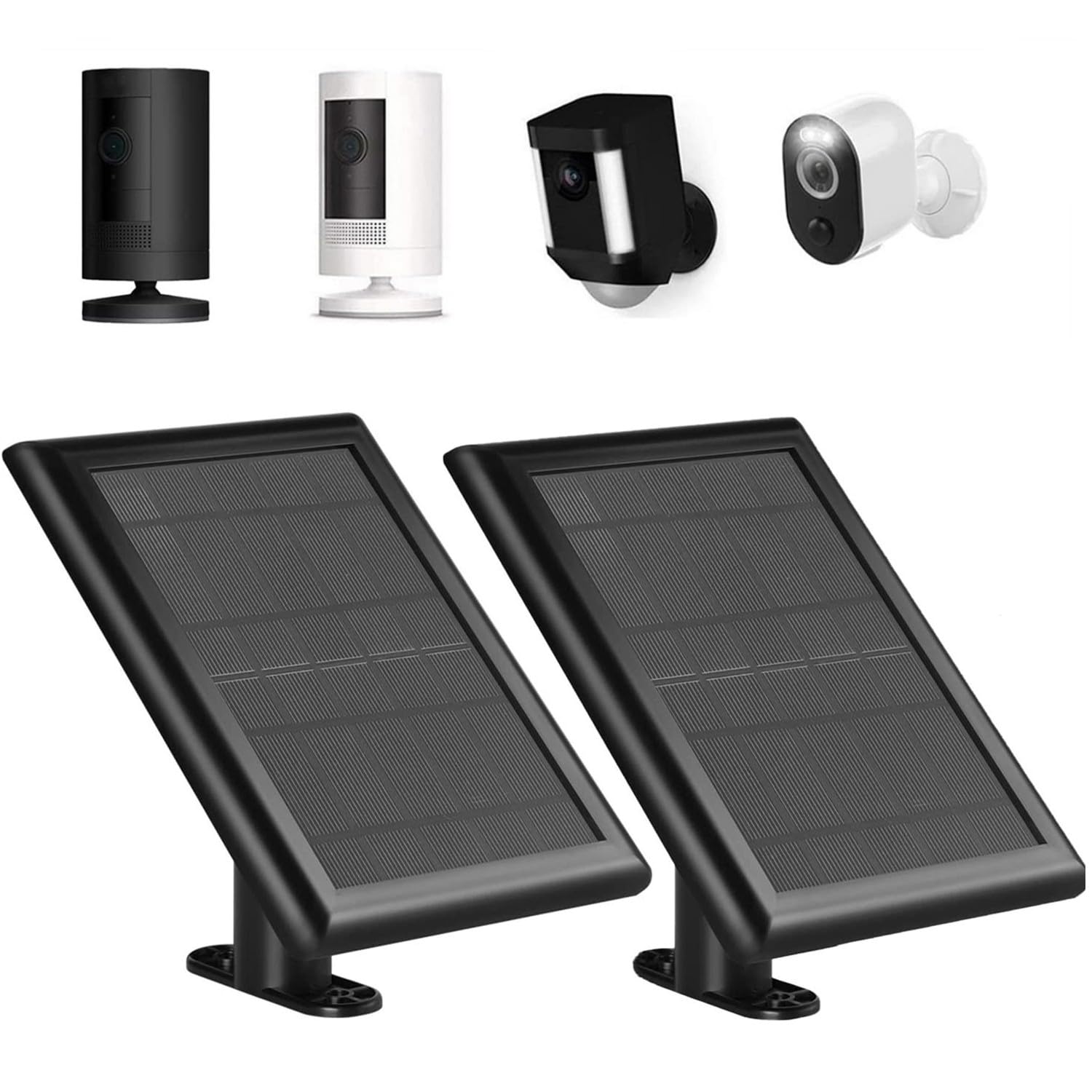 Black Solar Panel for Ring Camera Battery,3W Solar Powered Charger with Micro USB/USB c / 3. 5mm Jack Port,2 Pack Camera Solar Panel Compitiable with Ring Spotlight Cam & Stick Up Outdoor Cam Battery