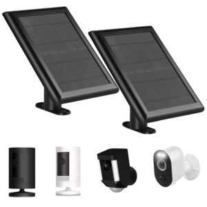 Black Solar Panel for Ring Camera Battery,3W Solar Powered Charger with Micro USB/USB c / 3. 5mm Jack Port,2 Pack Camera Solar Panel Compitiable with Ring Spotlight Cam & Stick Up Outdoor Cam Battery