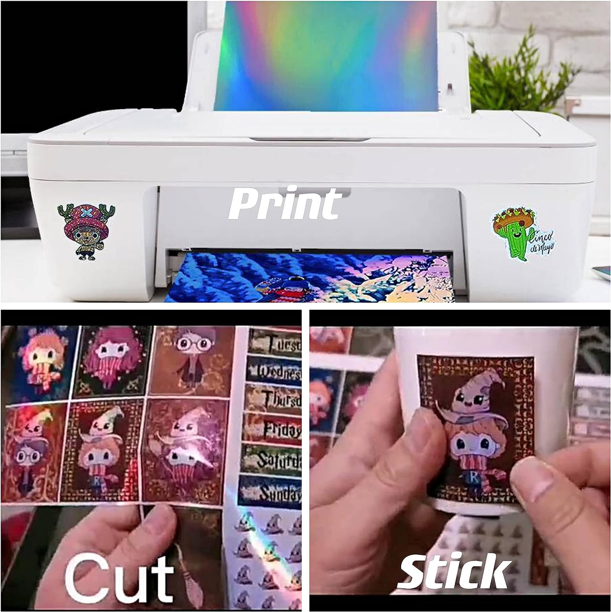 Bleidruck 24 Sheets Printable Holographic Sticker Paper 8.5x 11 inch Vinyl Sticker Paper Rainbow Waterproof Sticker Labels 6 Mixed Style for Inkjet or Laser Printer