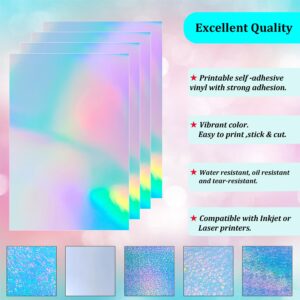 Bleidruck 24 Sheets Printable Holographic Sticker Paper 8.5x 11 inch Vinyl Sticker Paper Rainbow Waterproof Sticker Labels 6 Mixed Style for Inkjet or Laser Printer