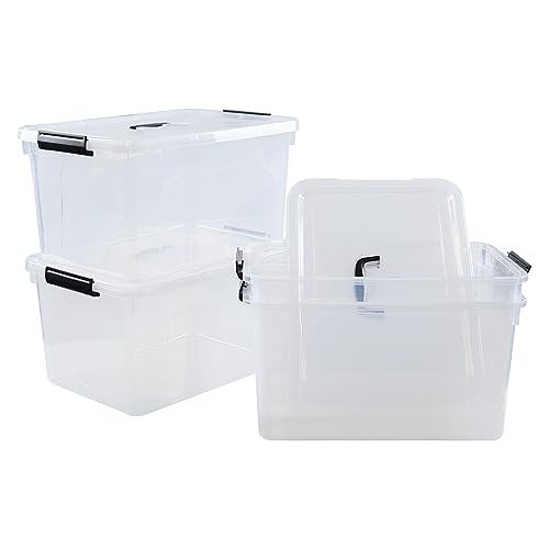 Quickquick 18 Quart Plastic Clear Latch Storage Boxes, Latching Bin with Handle, 4 Packs