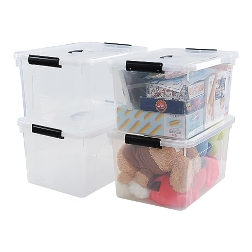 Quickquick 18 Quart Plastic Clear Latch Storage Boxes, Latching Bin with Handle, 4 Packs