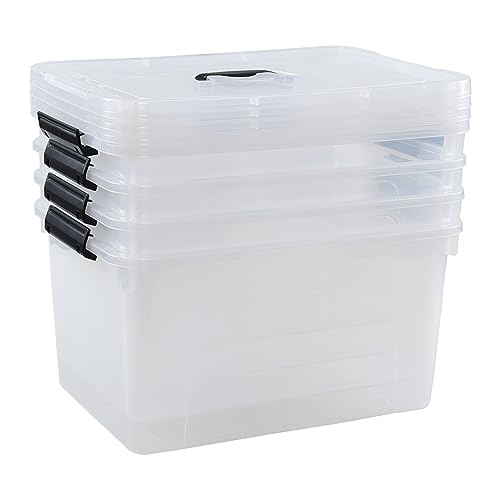 Quickquick 18 Quart Plastic Clear Latch Storage Boxes, Latching Bin with Handle, 4 Packs