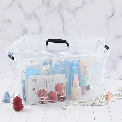 Quickquick 18 Quart Plastic Clear Latch Storage Boxes, Latching Bin with Handle, 4 Packs