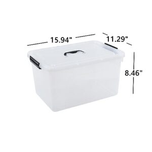 Quickquick 18 Quart Plastic Clear Latch Storage Boxes, Latching Bin with Handle, 4 Packs