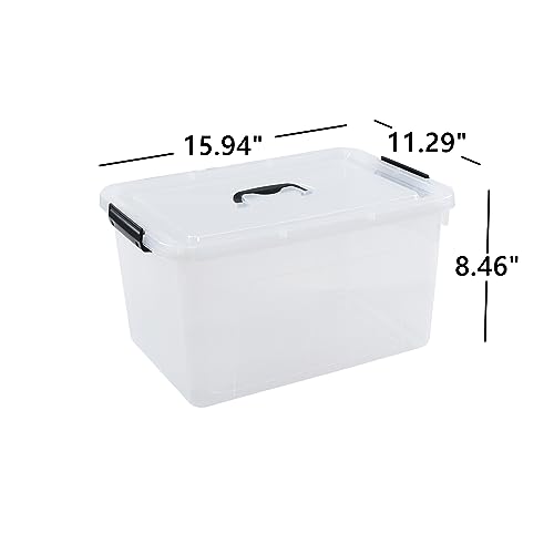 Quickquick 18 Quart Plastic Clear Latch Storage Boxes, Latching Bin with Handle, 4 Packs