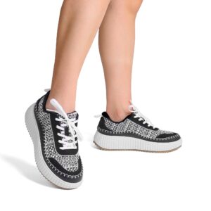 DREAM PAIRS Women Chunky Sneakers Arch Comfortable Casual Platform Fashion Sneaker,Size 8,Black/White,SDFN2379W