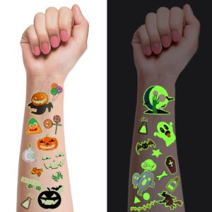 124 pcs glow temporary tattoos for kids non-repeating, glow in dark style fake tattoos stickers for boys and girls, birthday decorations luminous party supplies rewards gifts for children