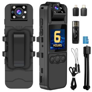 sixmou body camera with audio and video recording, 6 hours hd 1296p body cam with 180° rotating lens, night vision, 64g b9 body worn camcorder, personal travel, walking, police law enforcement
