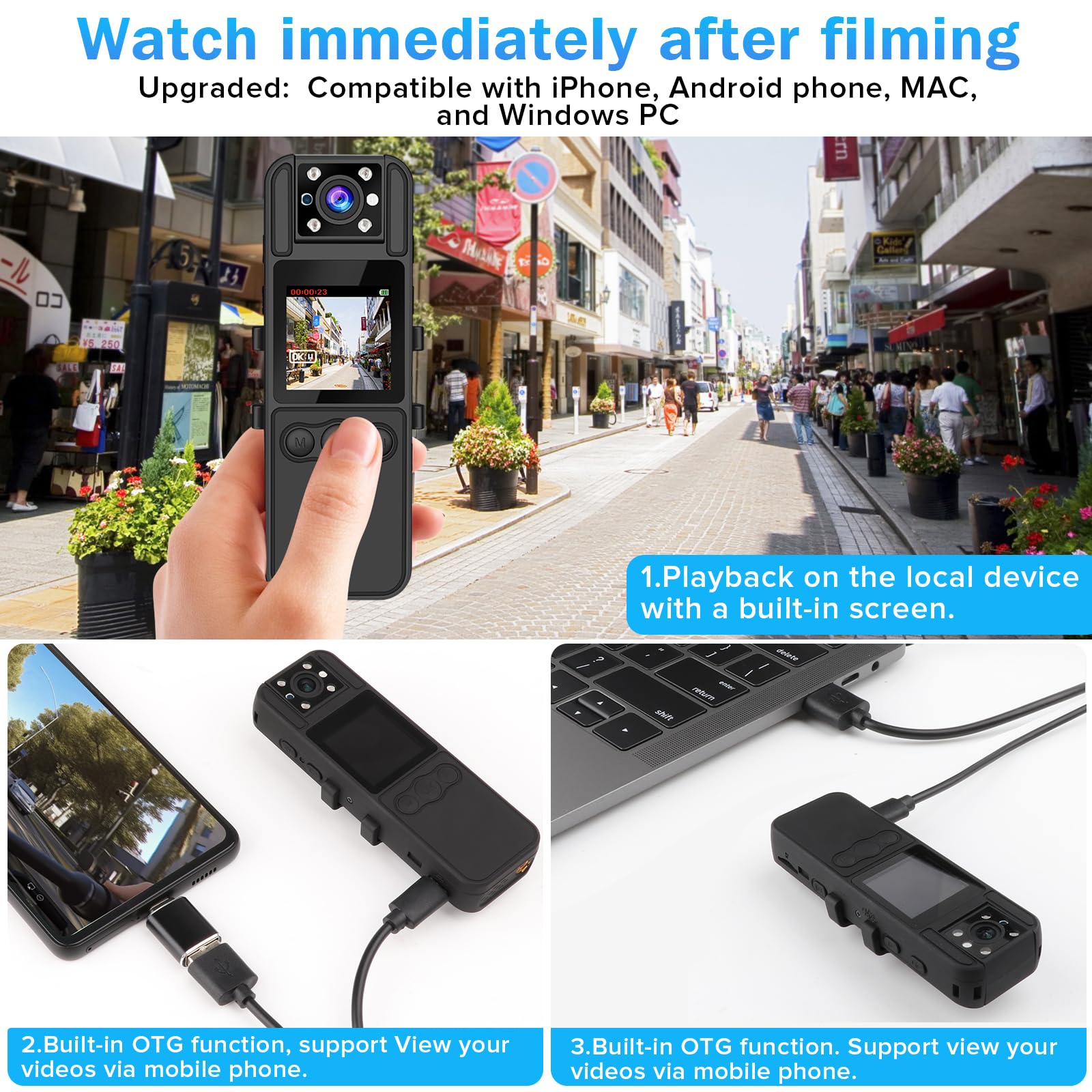 Sixmou Body Camera with Audio and Video Recording, 6 Hours HD 1296P Body Cam with 180° Rotating Lens, Night Vision, 64G B9 Body Worn Camcorder, Personal Travel, Walking, Police Law Enforcement