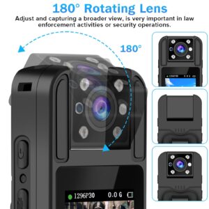 Sixmou Body Camera with Audio and Video Recording, 6 Hours HD 1296P Body Cam with 180° Rotating Lens, Night Vision, 64G B9 Body Worn Camcorder, Personal Travel, Walking, Police Law Enforcement