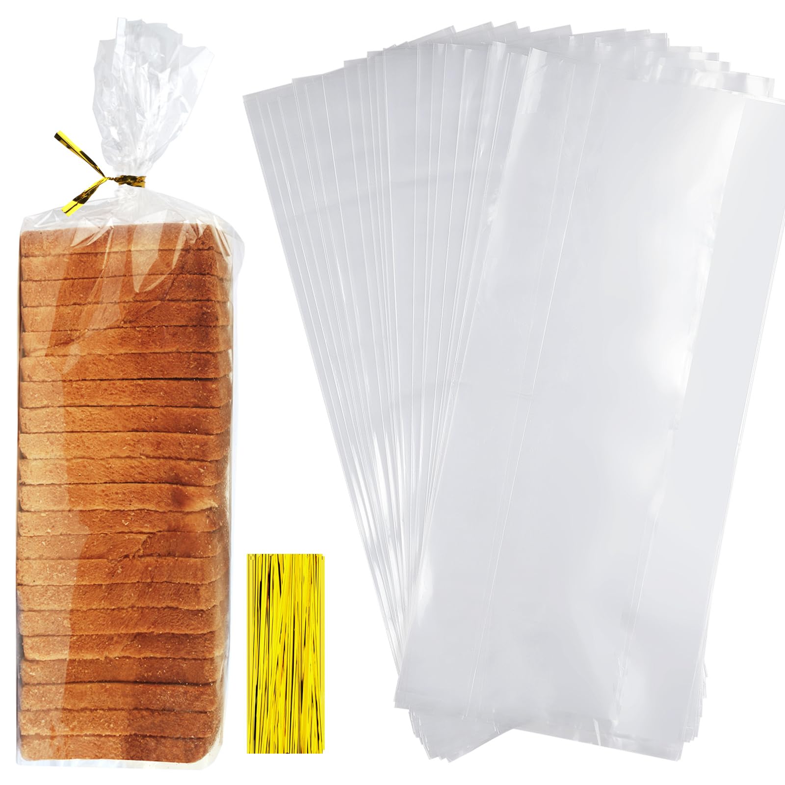 Bread Bags with Ties, 30 Clear Bread Bags for Homemade Bread and 50 Ties, Adjustable Reusable Plastic Bread Bags, Bread Loaf Bags for Home Bakers and Bakery Owners