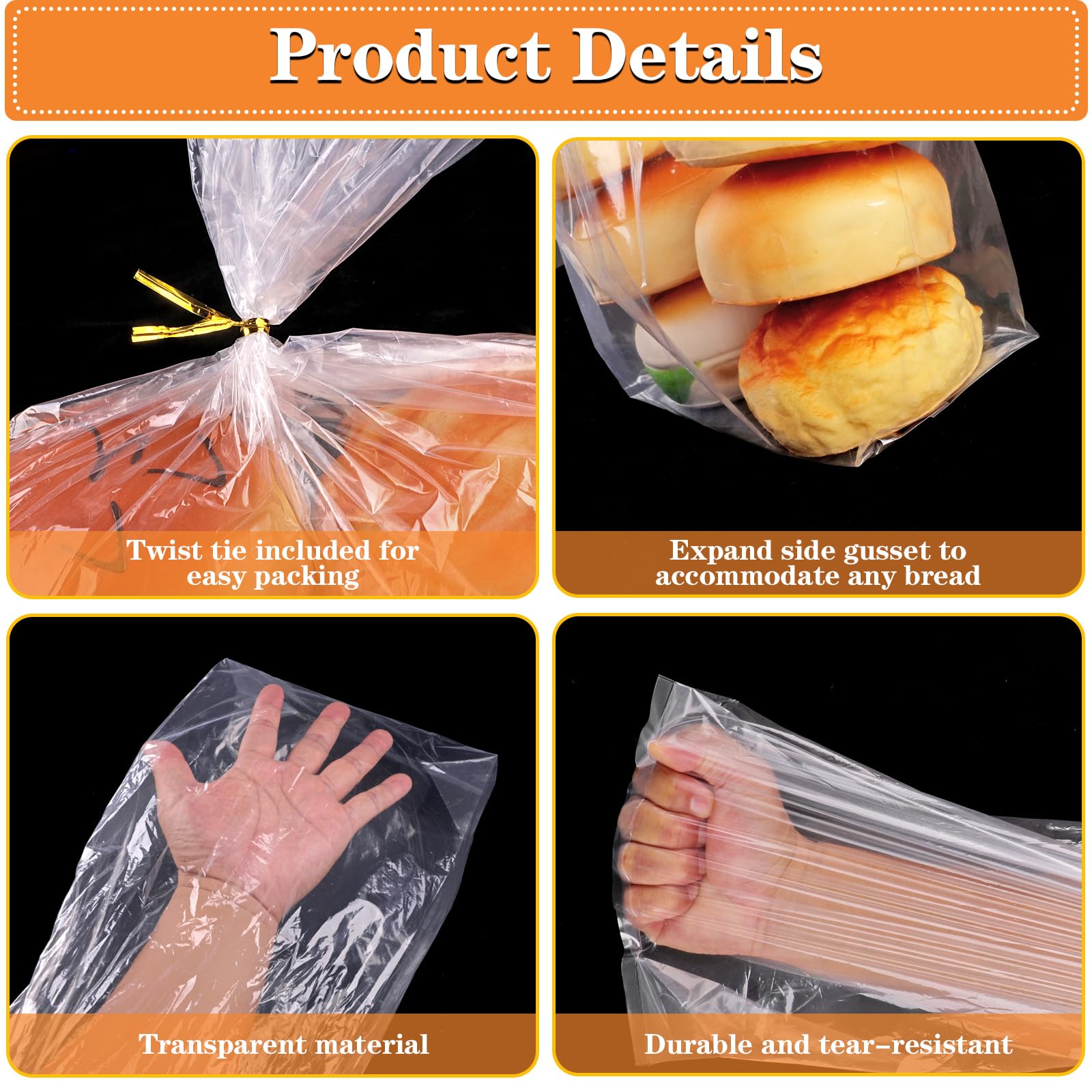 Bread Bags with Ties, 30 Clear Bread Bags for Homemade Bread and 50 Ties, Adjustable Reusable Plastic Bread Bags, Bread Loaf Bags for Home Bakers and Bakery Owners