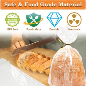 Bread Bags with Ties, 30 Clear Bread Bags for Homemade Bread and 50 Ties, Adjustable Reusable Plastic Bread Bags, Bread Loaf Bags for Home Bakers and Bakery Owners