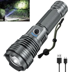 bailinghai 200000 lumen super bright rechargeable flashlight, xhp90.8 led chip, 5 lighting modes, 5000mah battery, ipx6 waterproof, digital display, durable use, easy to carry, impact resistant